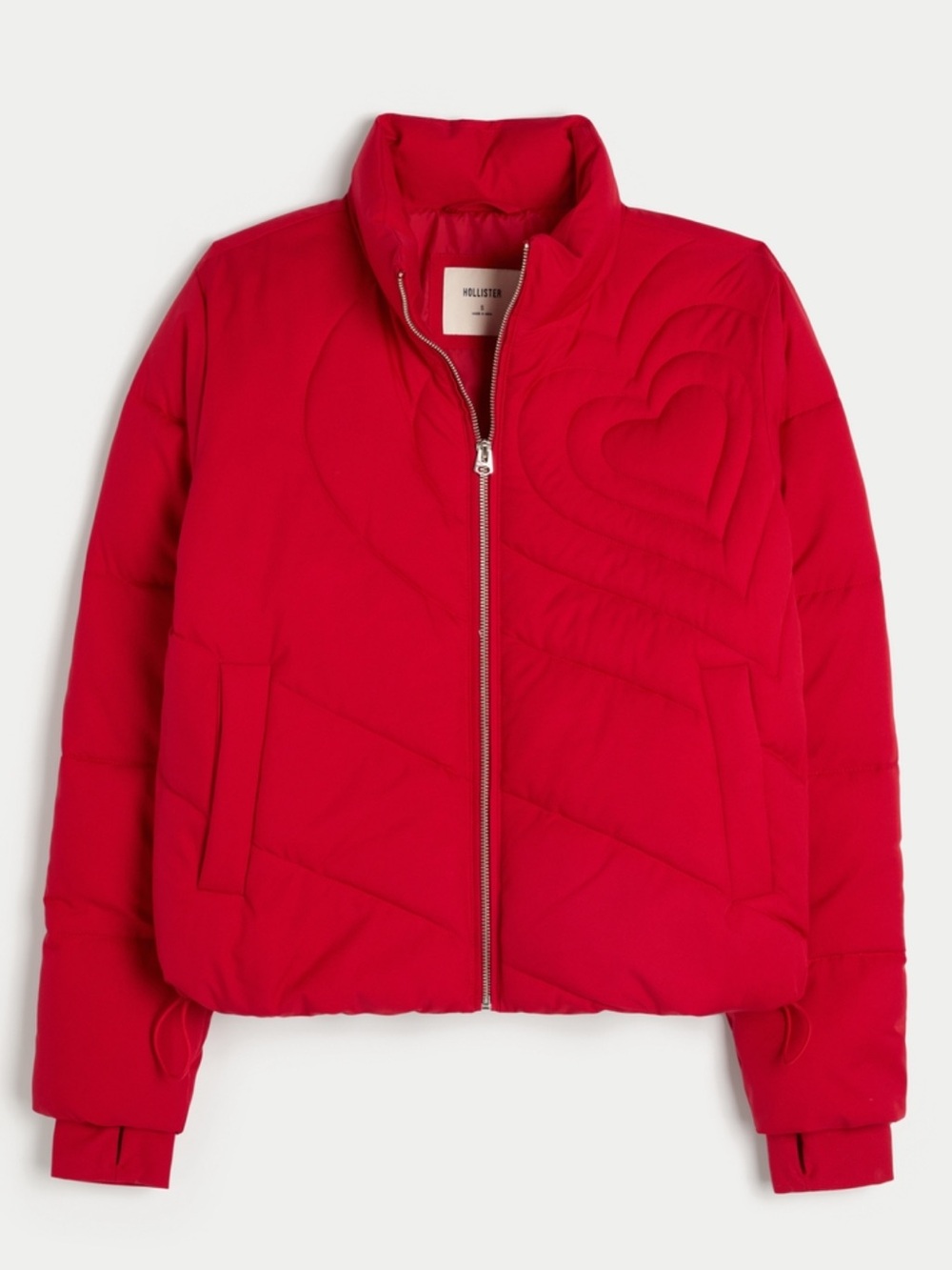 Hollister Women's Red zip up pattern Puffer Jacket size medium